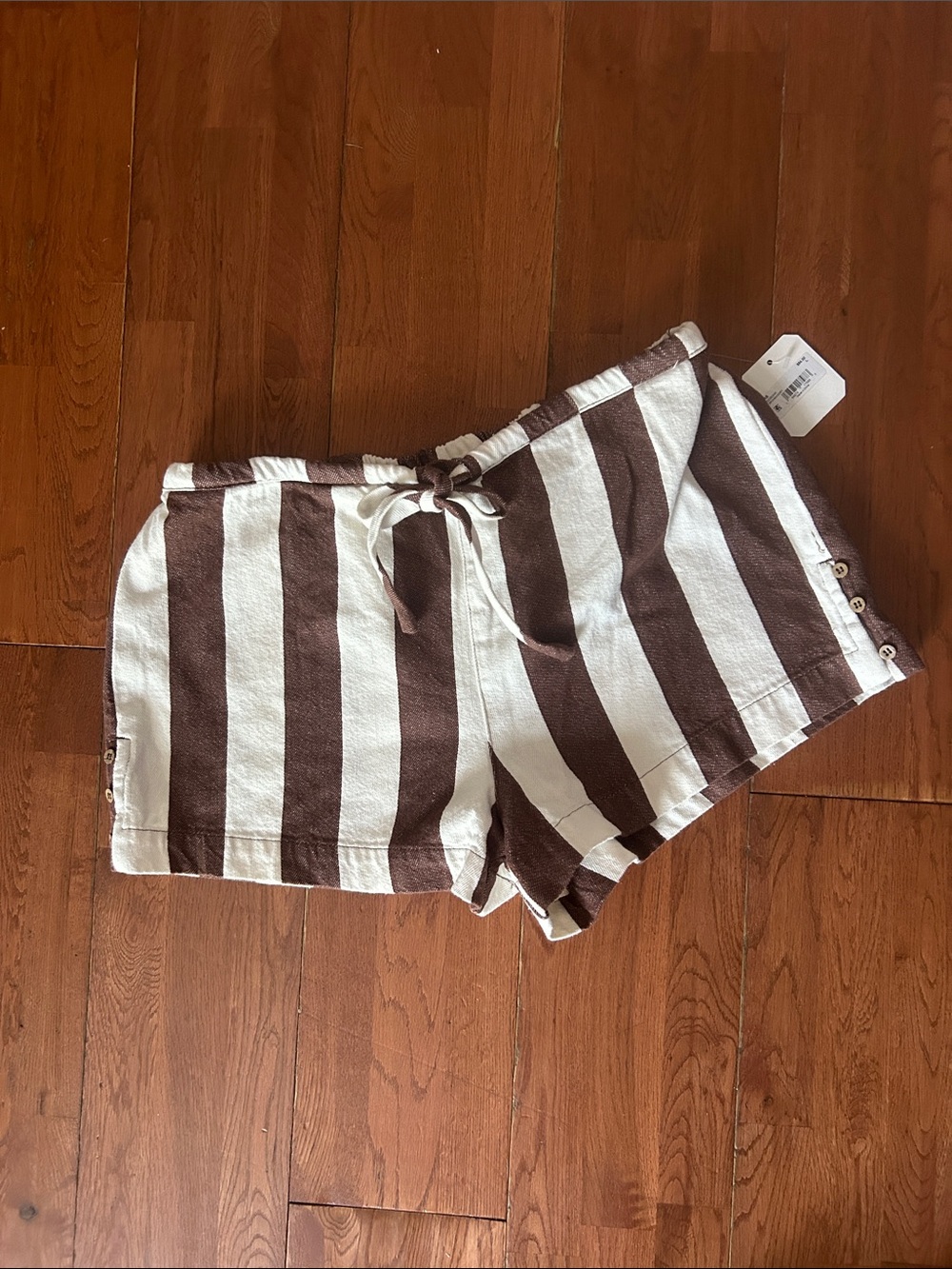 Striped Brown & White Drawstring Women's Shorts Cotton Shorts